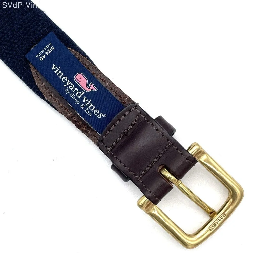 Vineyard Vines Patriotic Texas Whale Club Belt Cotton Canvas Leather Brass 40